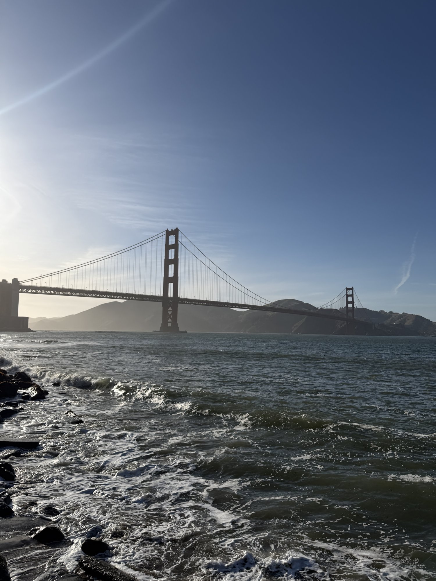 The Golden Gate Bridge seen from the shoreline