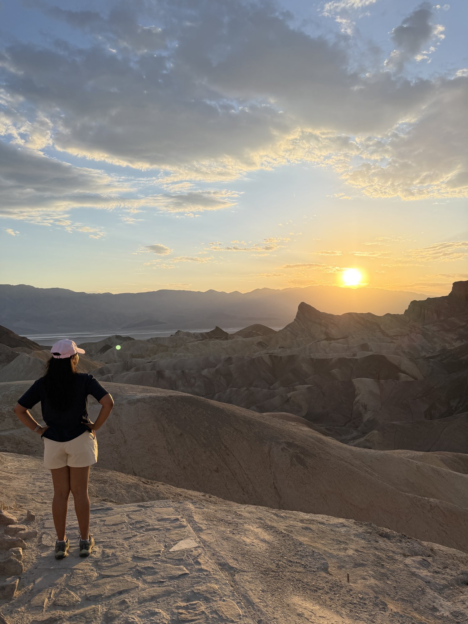 Sunset over the eroded badlands at Zabriskie Point
